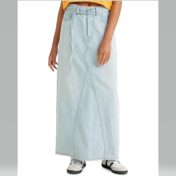 Levi's Premium Pieced Denim Skirt Lite Wash Belted My so Called Pant Size 27 NWT - Picture 1 of 10